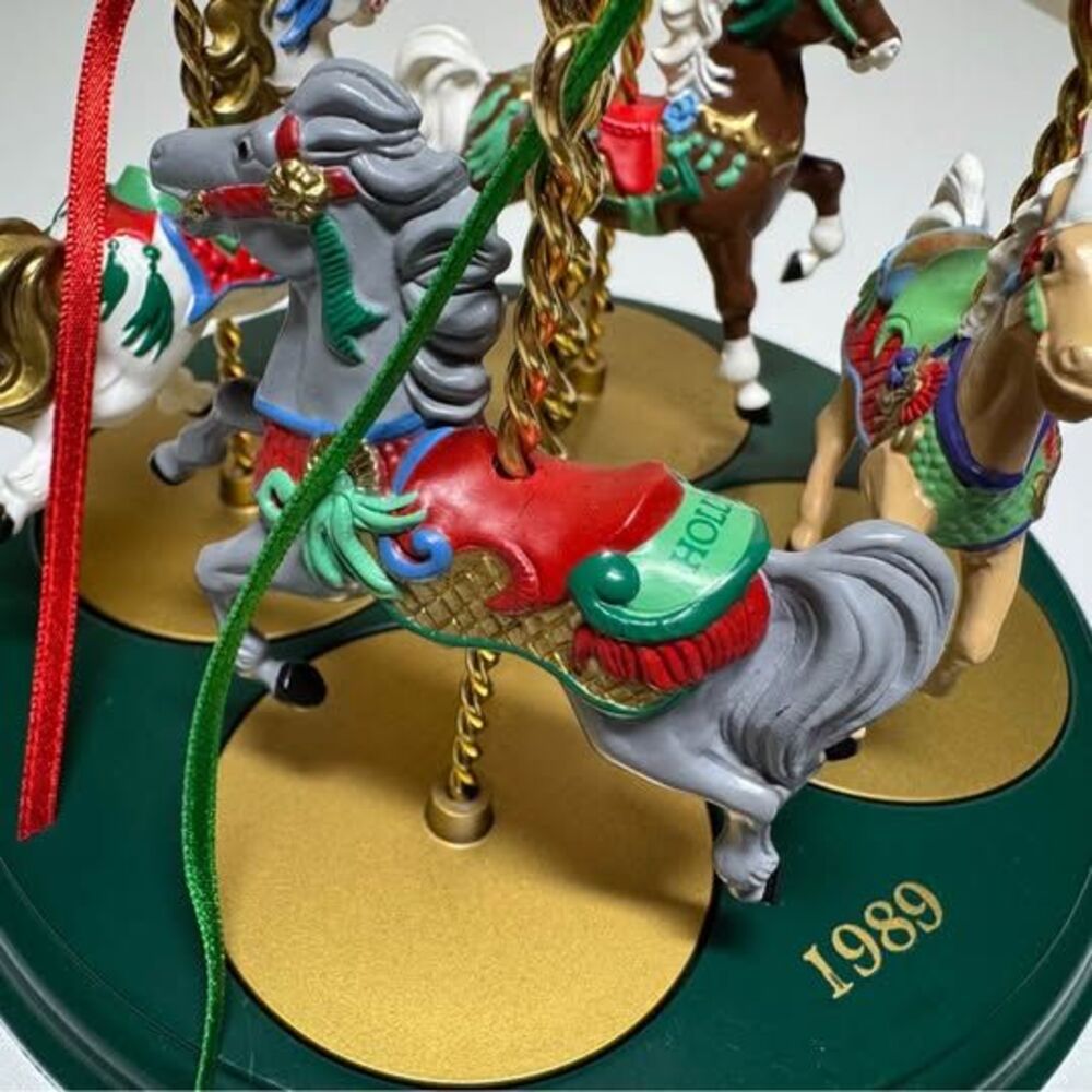 Hallmark 1989 Carousel Christmas Horses Ornament Display Set Complete Collection